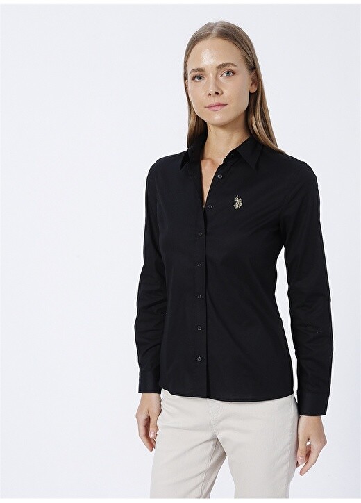 

Рубашка женская черная с воротником U.S. Polo Assn.