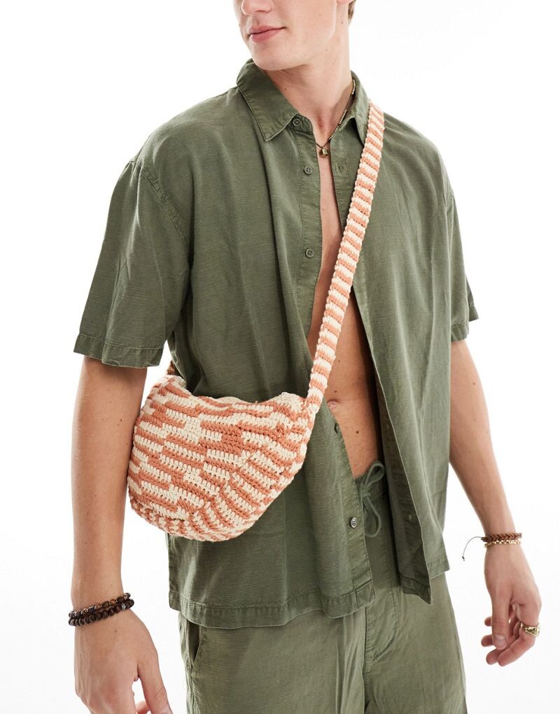 

ASOS DESIGN – вязаная сумка через плечо оранжевого и экрю цвета