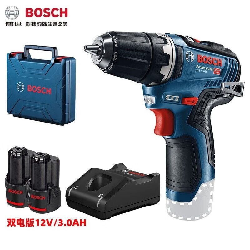 Дрель аккумуляторная Bosch GSR12V-35 + два аккумулятора 12V/3.0Ah, зарядное устройство, кейс