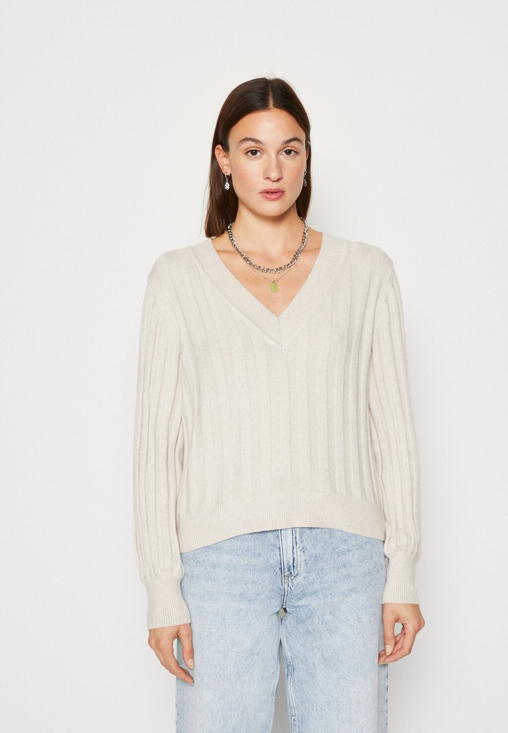 

Свитшот Object OBJALICE V NECK, серебристо-серый меланж