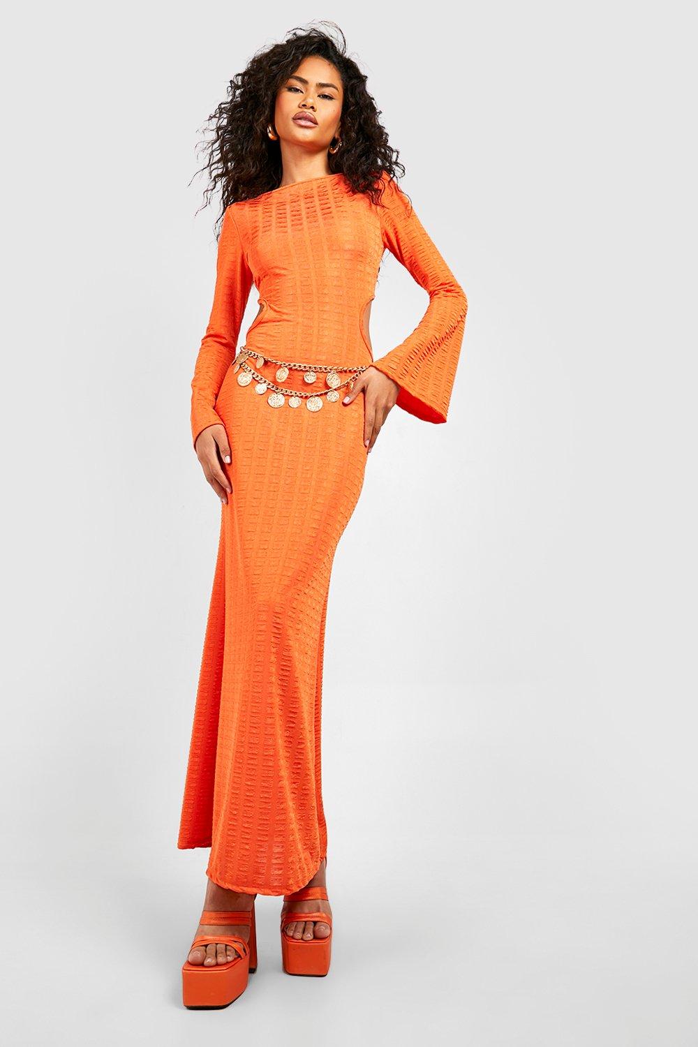 Платье макси с вырезом на талии Boohoo, оранжевый