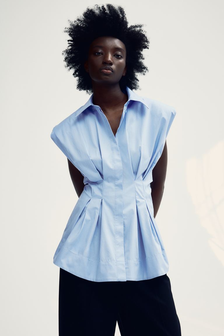 Приталенная блузка из хлопка H&M, синий платье без рукавов на пуговицах из газовой хлопчатобумажной ткани 8 лет 126 см розовый