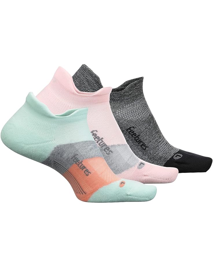 Носки Feetures Elite Ultra Light No Show Tab 3-Pair Pack, цвет Move Aside Mint/Propulsion Pink/Gray