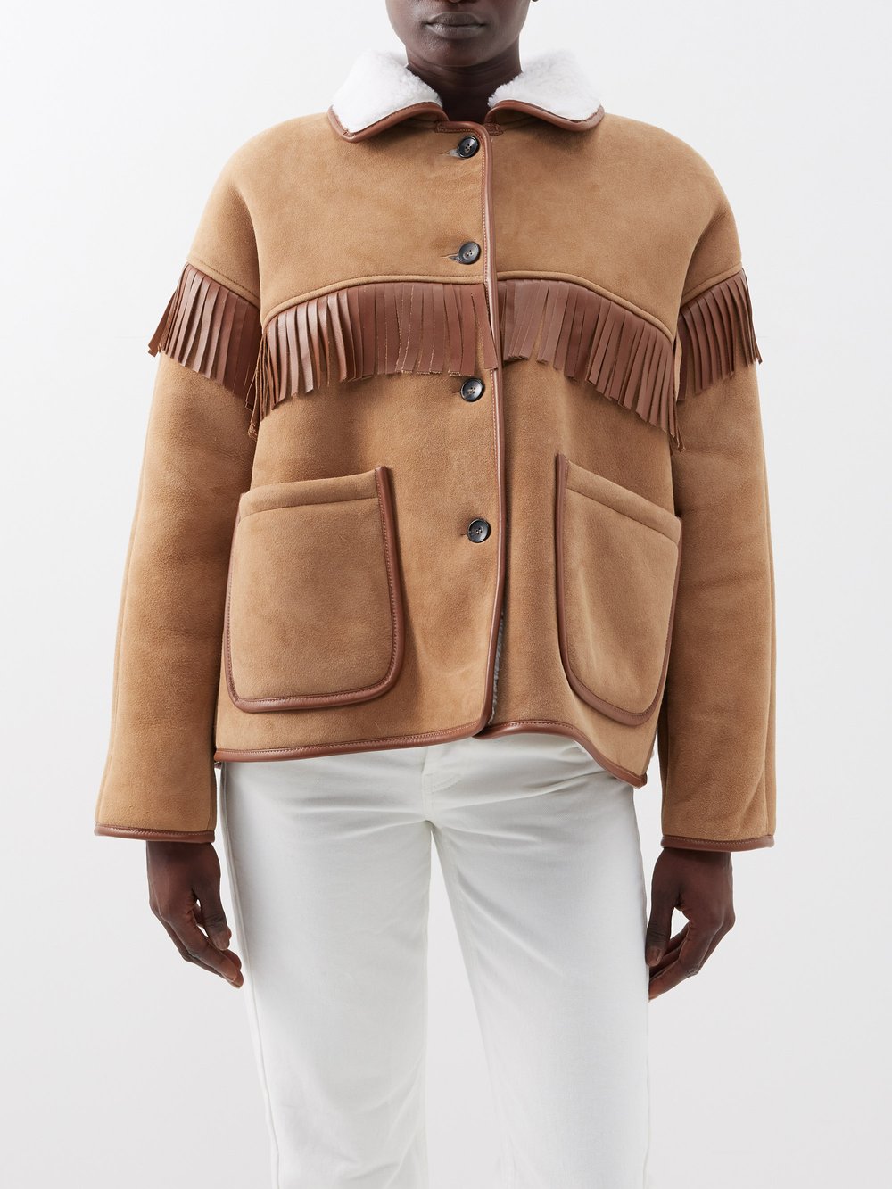 Двусторонняя куртка из овчины avis с кисточками Cawley Studio, коричневый