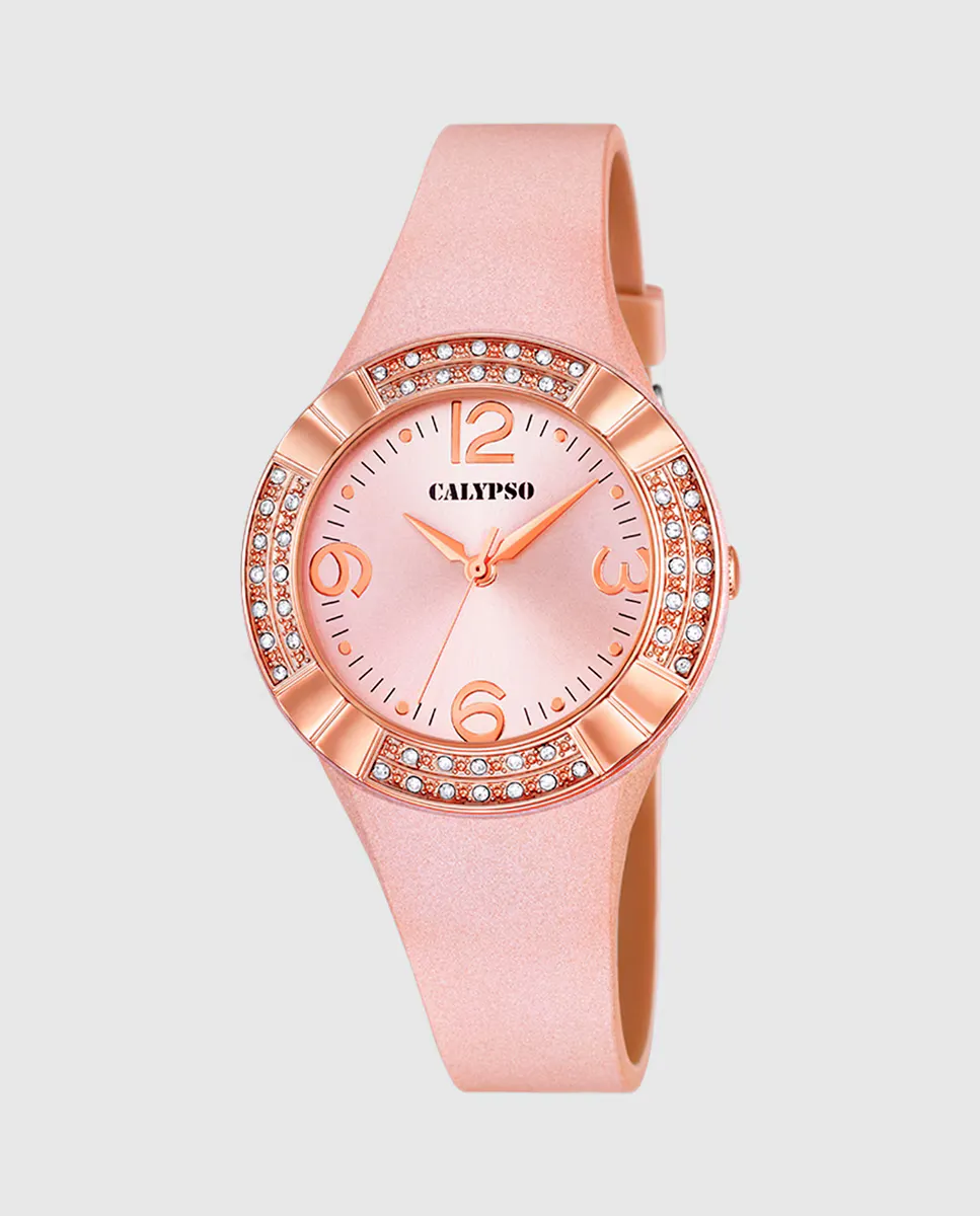 

K5659/2 Модные розовые женские часы из каучука Calypso, розовый