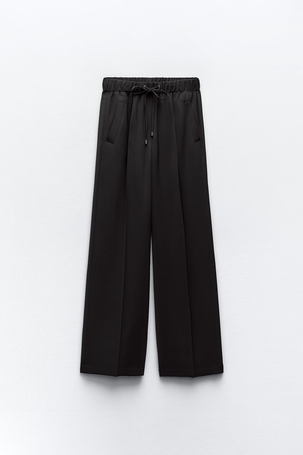 Широкие брюки с эластичным поясом. ZARA, черный цена и фото