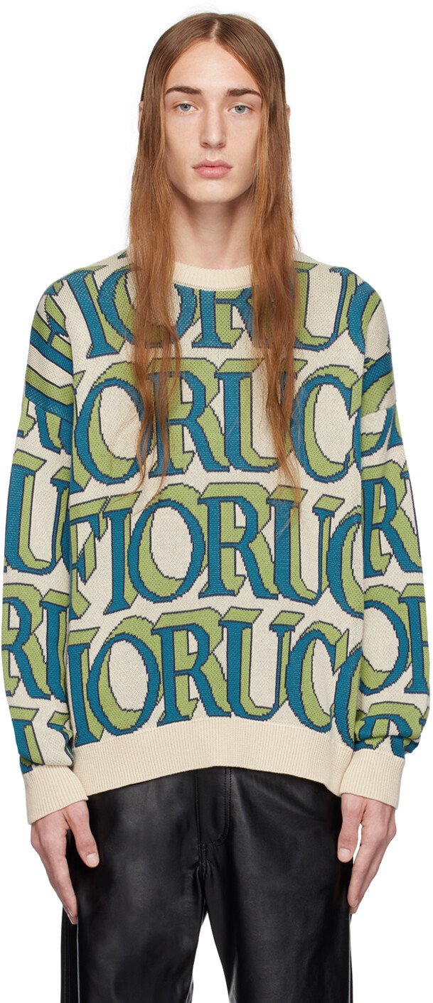 

Бежево-зеленый свитер с монограммой Fiorucci