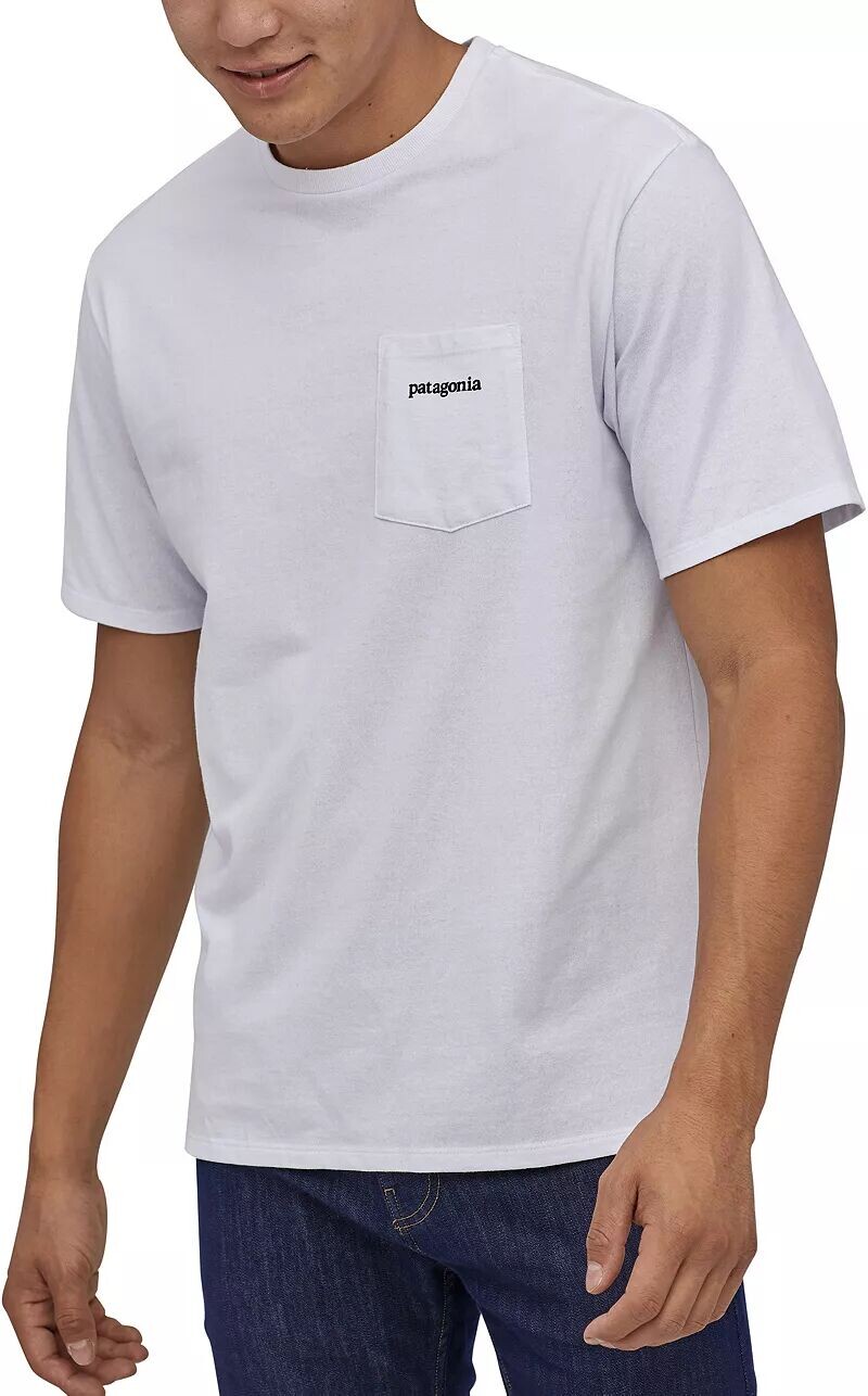 

Мужская футболка Patagonia Line с логотипом Ridge Pocket Responsibili и короткими рукавами, белый