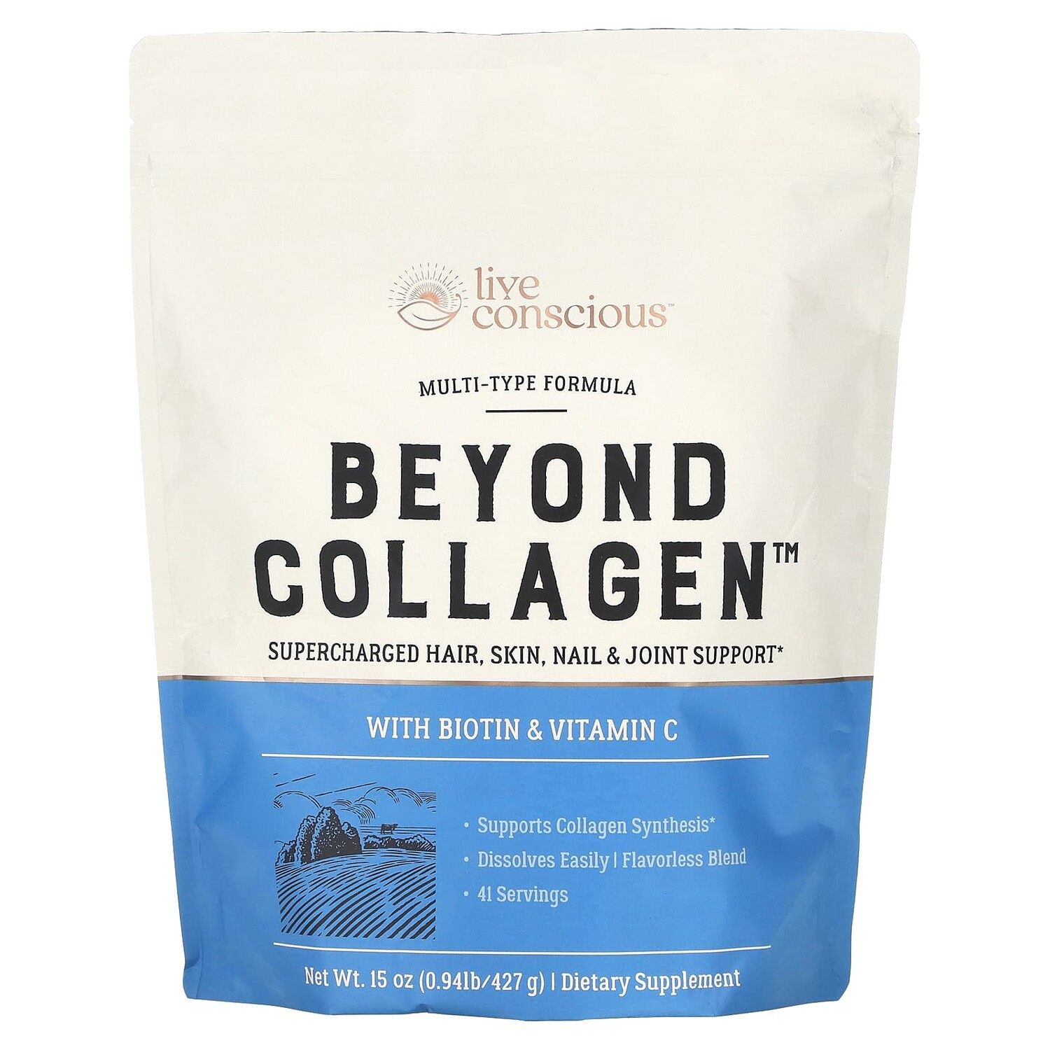 

Beyond Collagen, с биотином и витамином C, 427 г (15 унций), Live Conscious