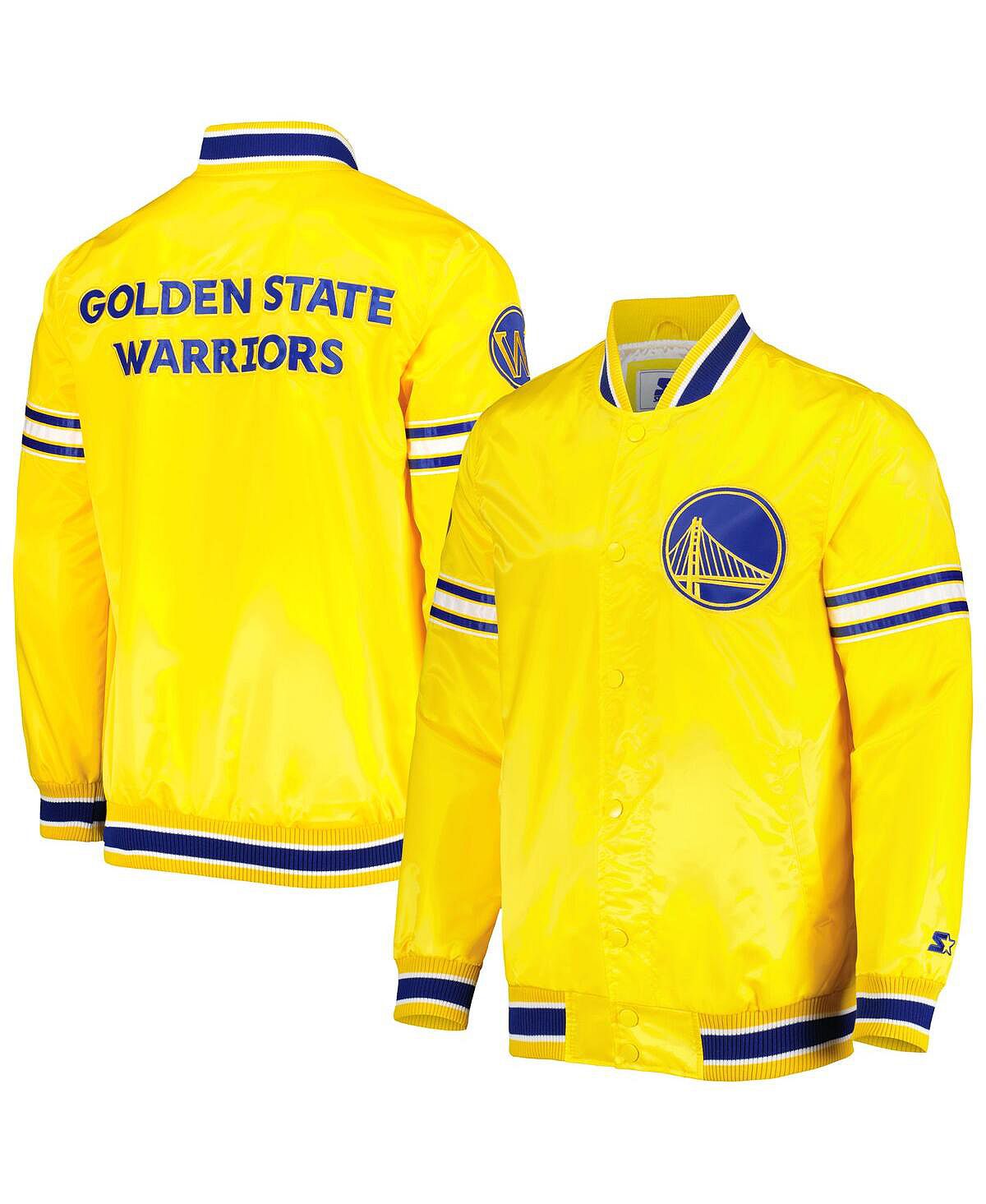 Мужская атласная университетская куртка с длинными кнопками Golden State Warriors Slider золотистого цвета Starter мужская белая атласная университетская куртка с длинными кнопками new york yankeess power forward starter