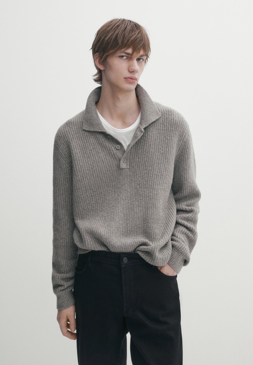 

Топ с длинными рукавами Massimo Dutti, светло-серый меланж