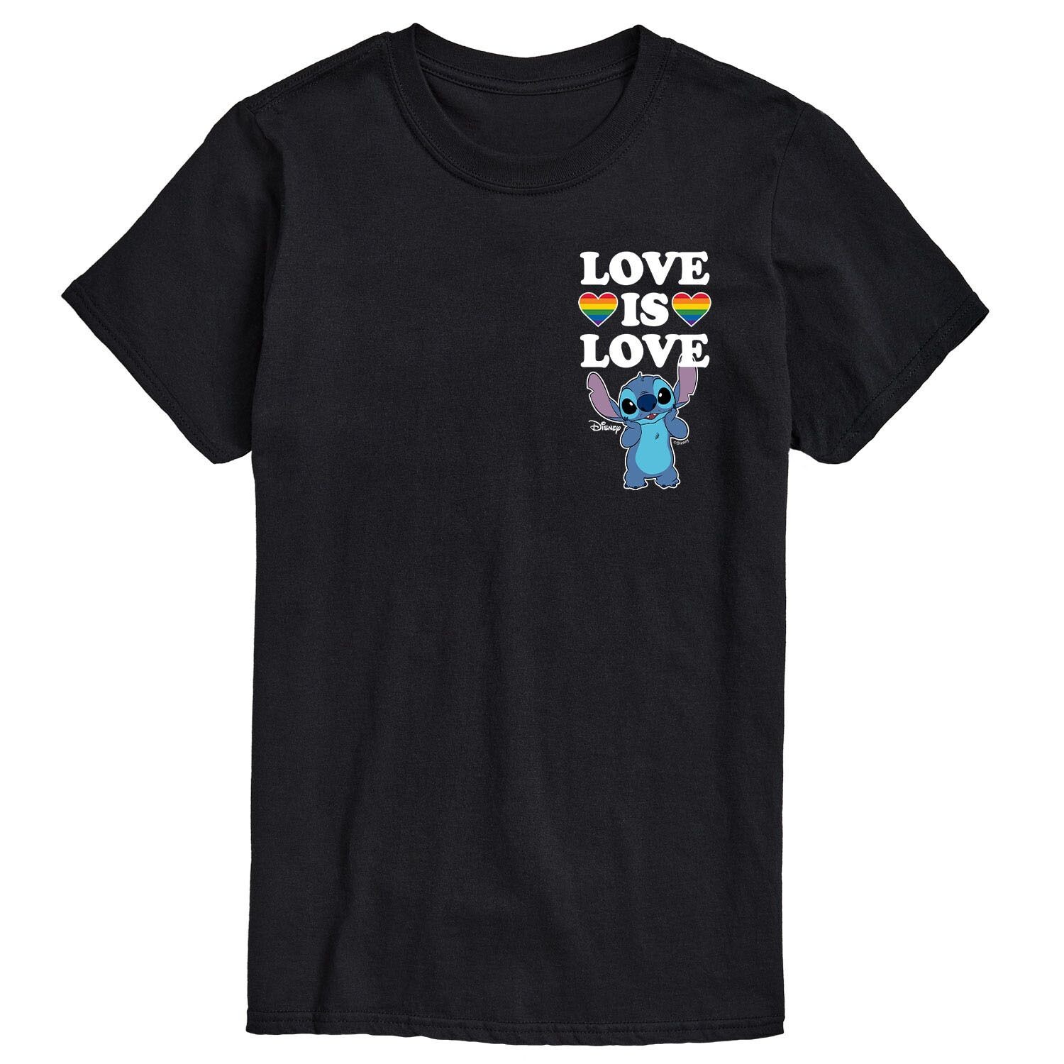 

Мужская футболка с рисунком Love Is Love Disney's Lilo & Stitch Licensed Character, черный