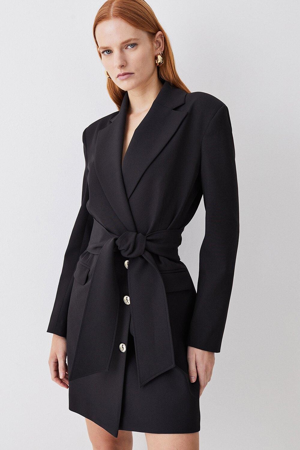 

Компактное мини-платье-смокинг с поясом и завязками Essential Essential Karen Millen, черный