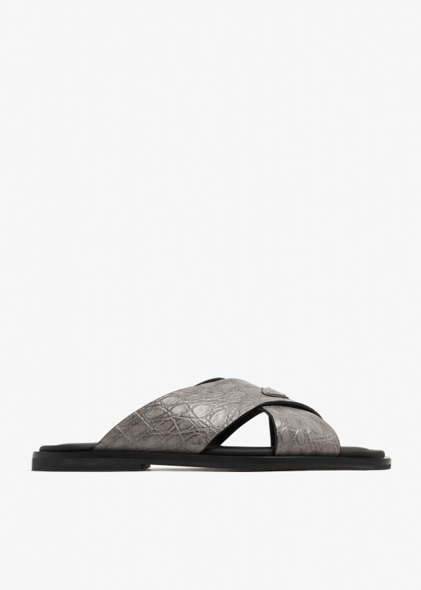 

Сандалии Prada Crocodile Leather Crisscross, серый