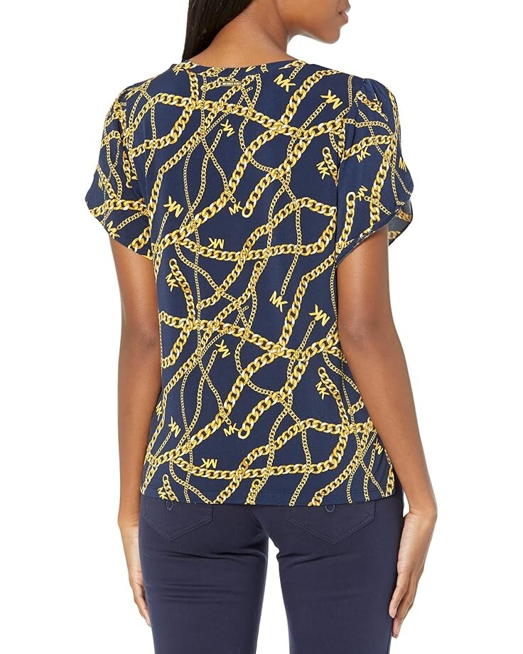 

Топ Michael Kors Petite Chain Petal Sleeve Top, цвет Midnight Blue