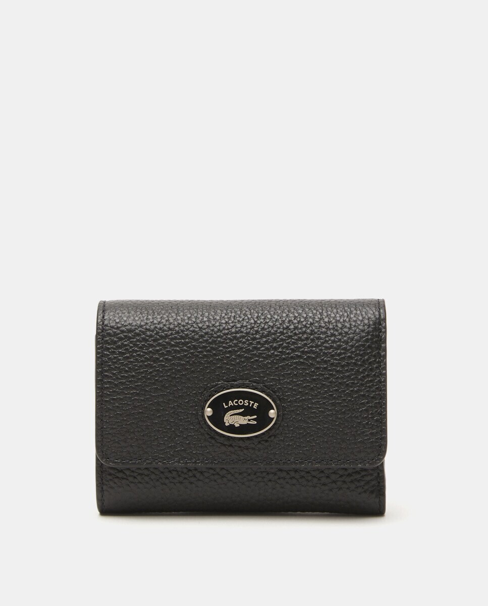 

Черный кожаный кошелек с клапаном Lacoste, черный