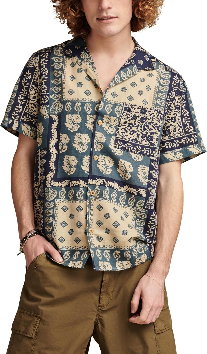 

Рубашка Lucky Brand Floral Print Short Sleeve Camp Collar, цвет Bandana Print