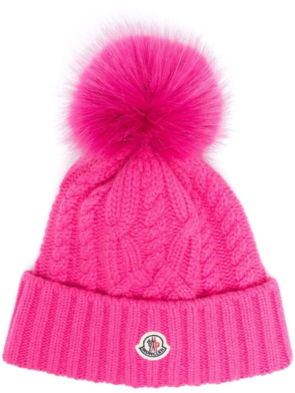 

Шапка-бини косой вязки Moncler с нашивкой-логотипом, розовый