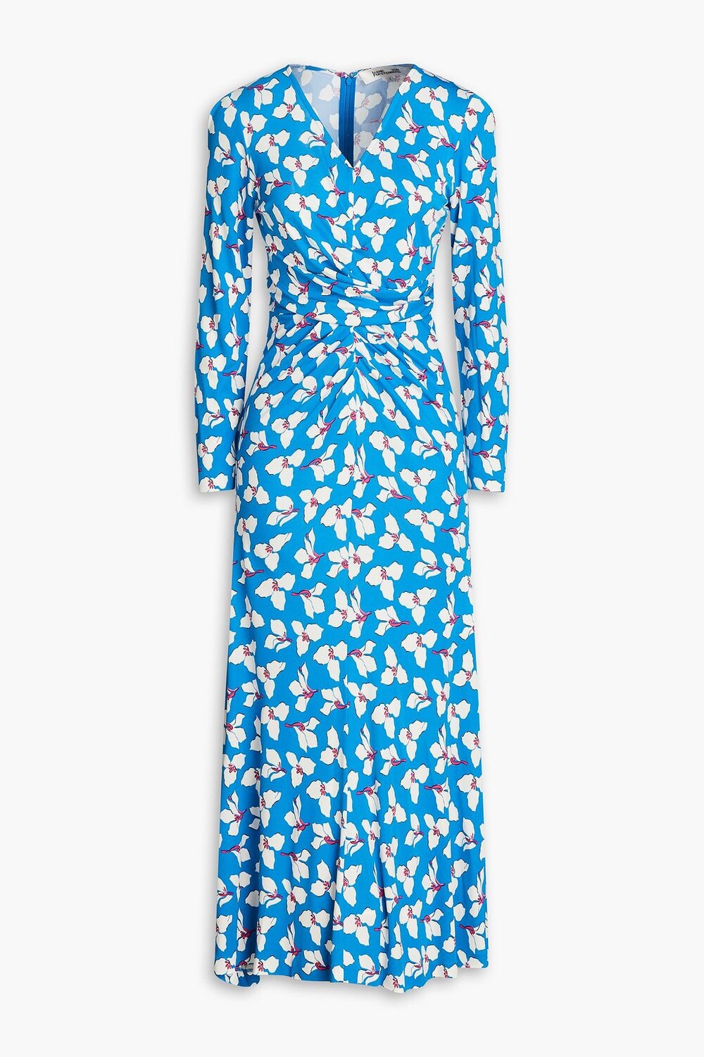 

Платье миди Timmy из джерси со сборками и цветочным принтом DIANE VON FURSTENBERG, синий
