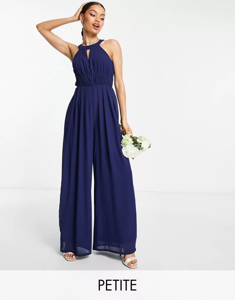 

Темно-синий комбинезон с бретельками на шее TFNC Bridesmaid