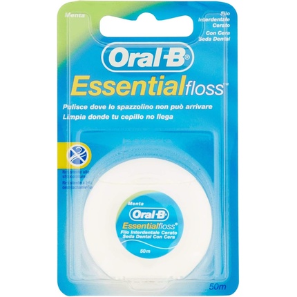 Зубная нить Braun Oral-B Essential Floss, вощеная зубная нить, 50 м, вкус мяты, Oral B нить зубная oral b essential вощеная мятная 50м