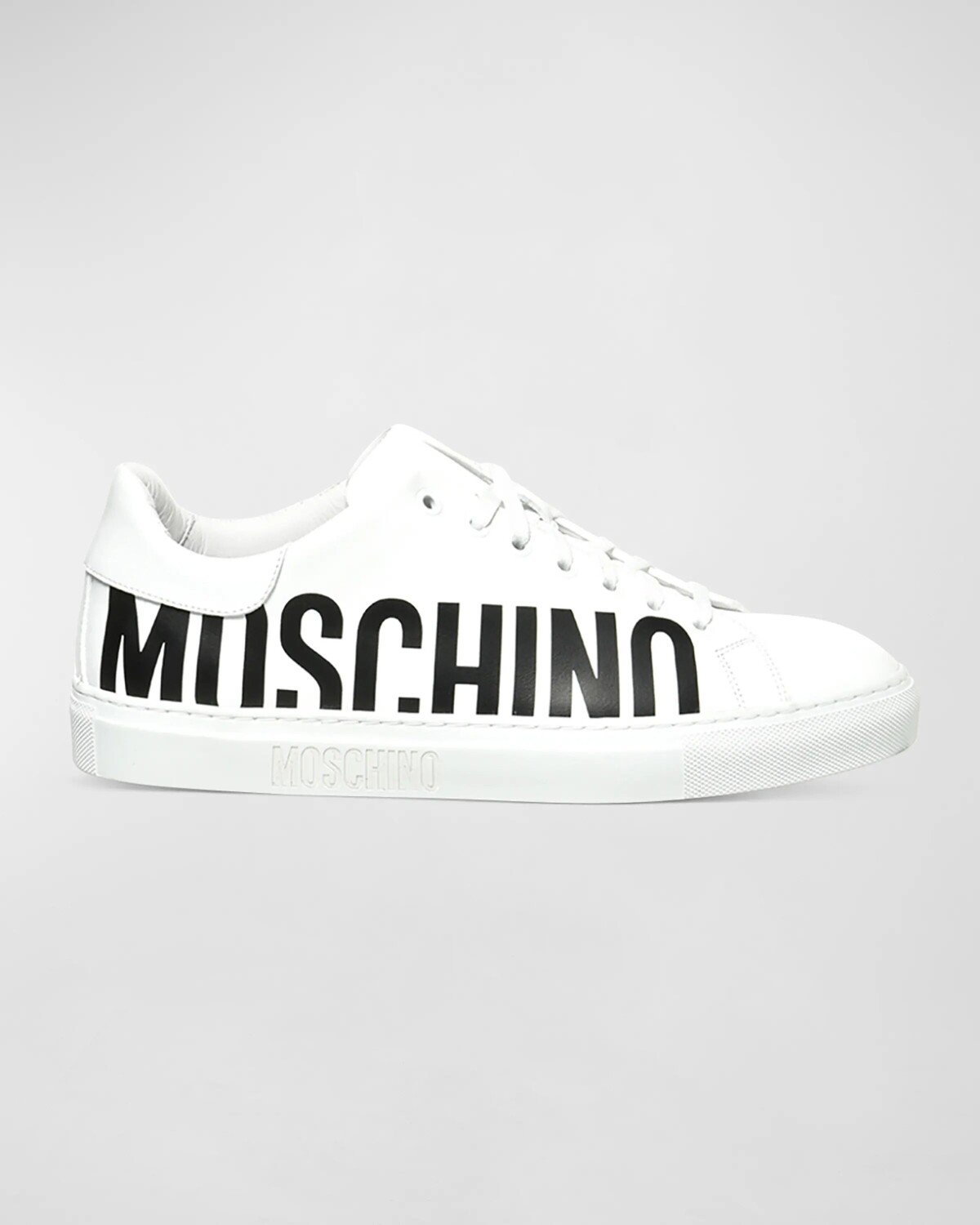 

Мужские двухцветные кожаные низкие кеды с логотипом Moschino, цвет White