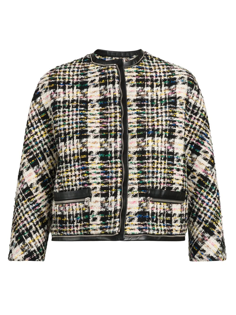 

Укороченная куртка из твида и кожи Alexander McQueen, разноцветный, Серый