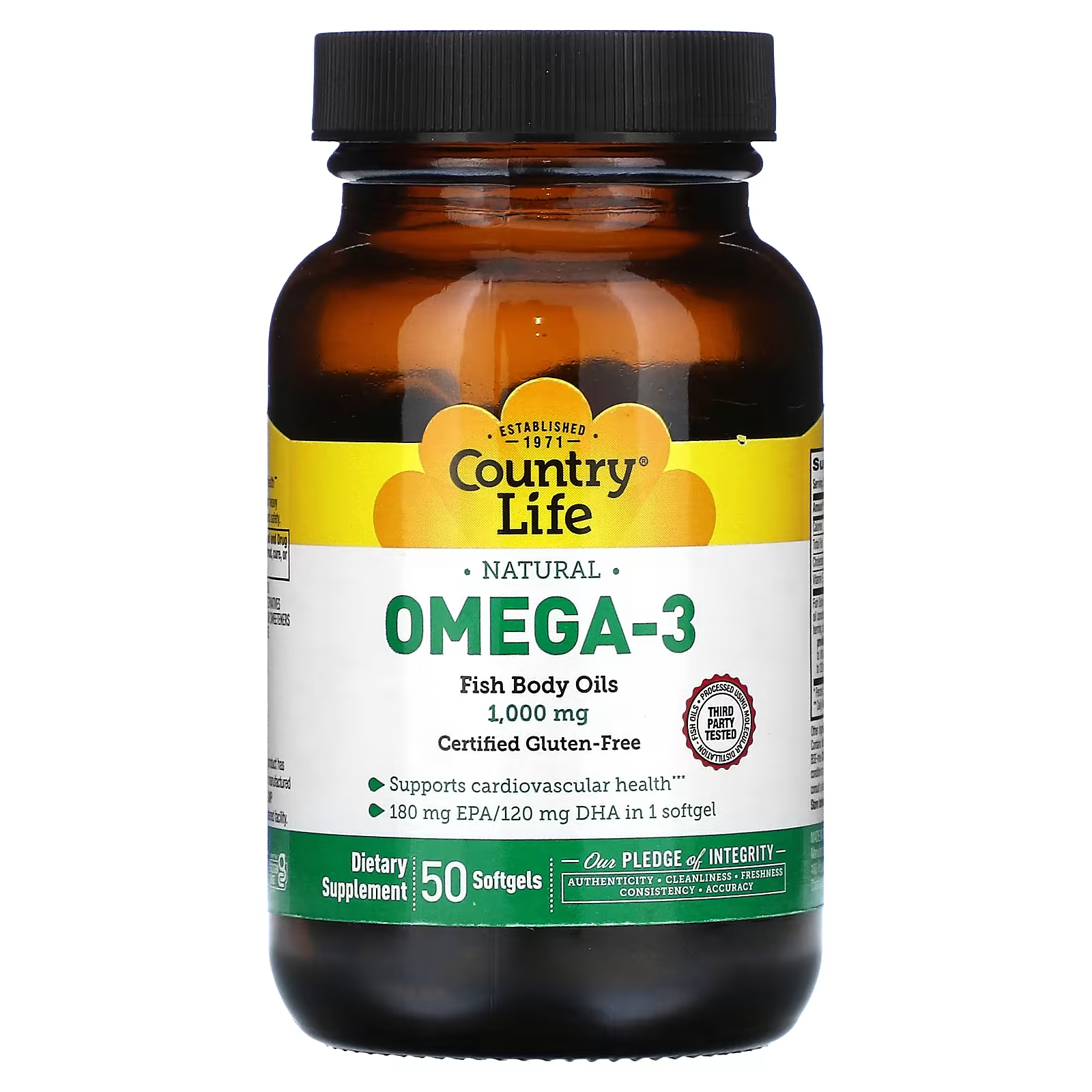 Натуральная омега-3 Country Life, 1000 мг, 50 мягких таблеток barlean s омега 3 рыбий жир лимонный крем 454 г 16 унций