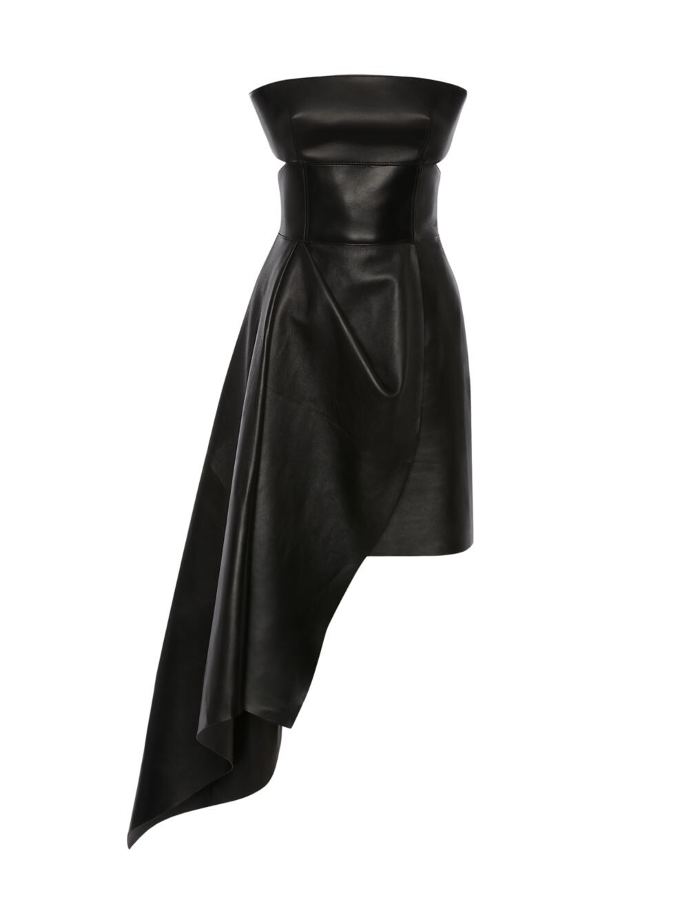 

Кожаное мини-платье без бретелек с драпировкой Alexander McQueen, черный