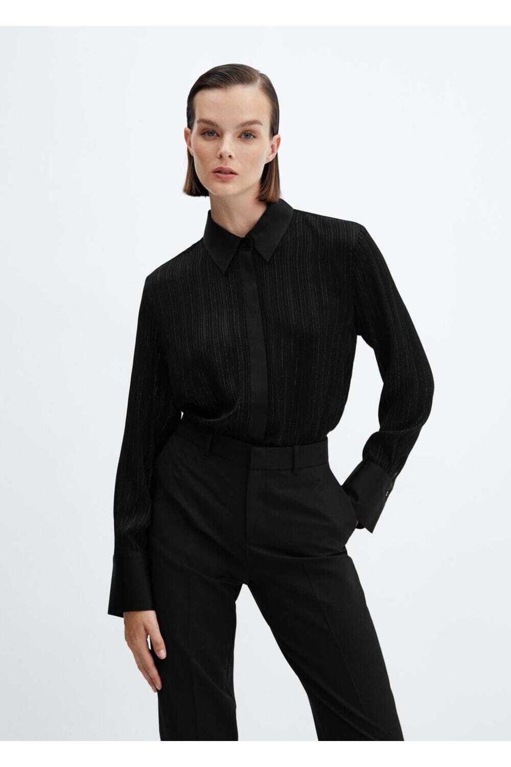 

Рубашка с металлизированной нитью Mango, черный