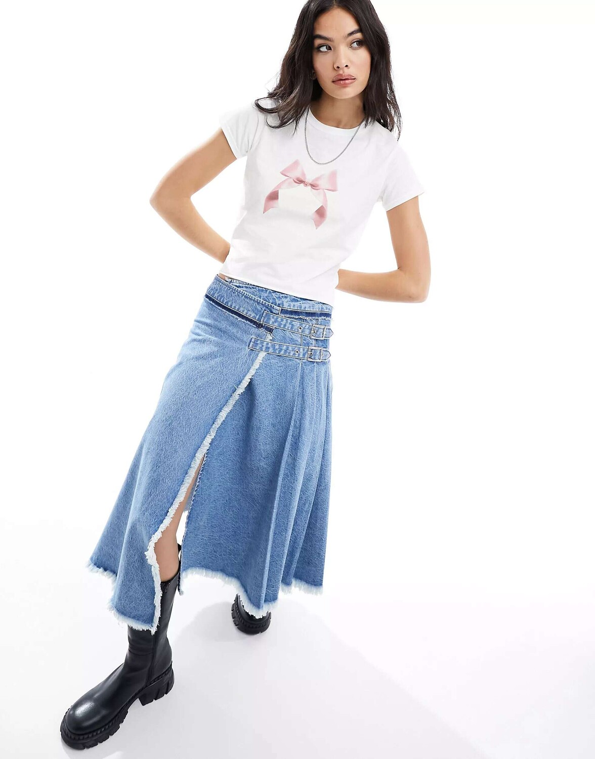 

Синяя плиссированная юбка-килт миди ASOS 'DECONSTRUCTED'