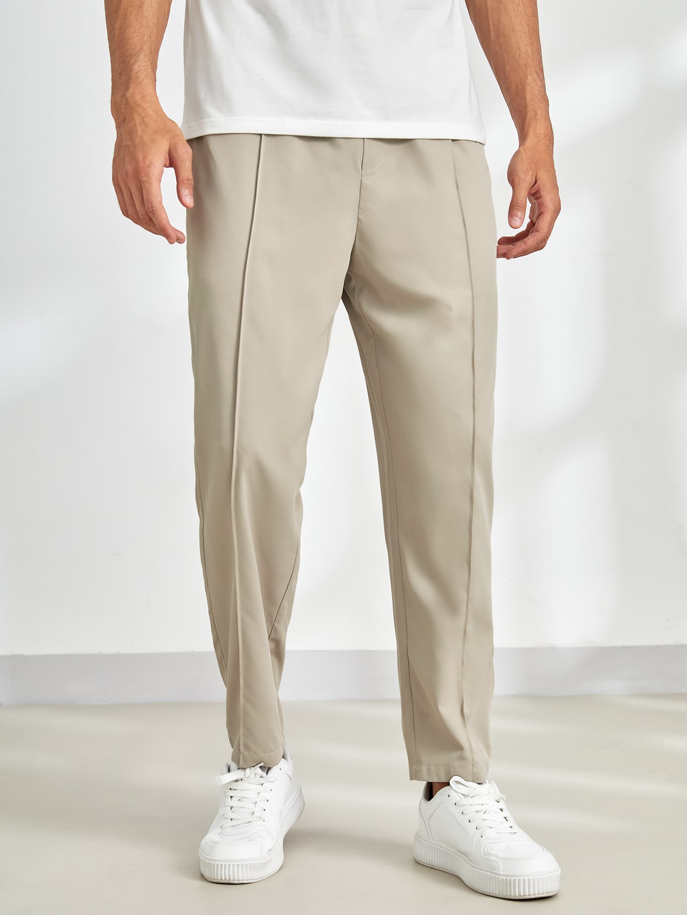 цена Мужские однотонные повседневные зауженные брюки Manfinity Homme с эластичной резинкой на талии, хаки
