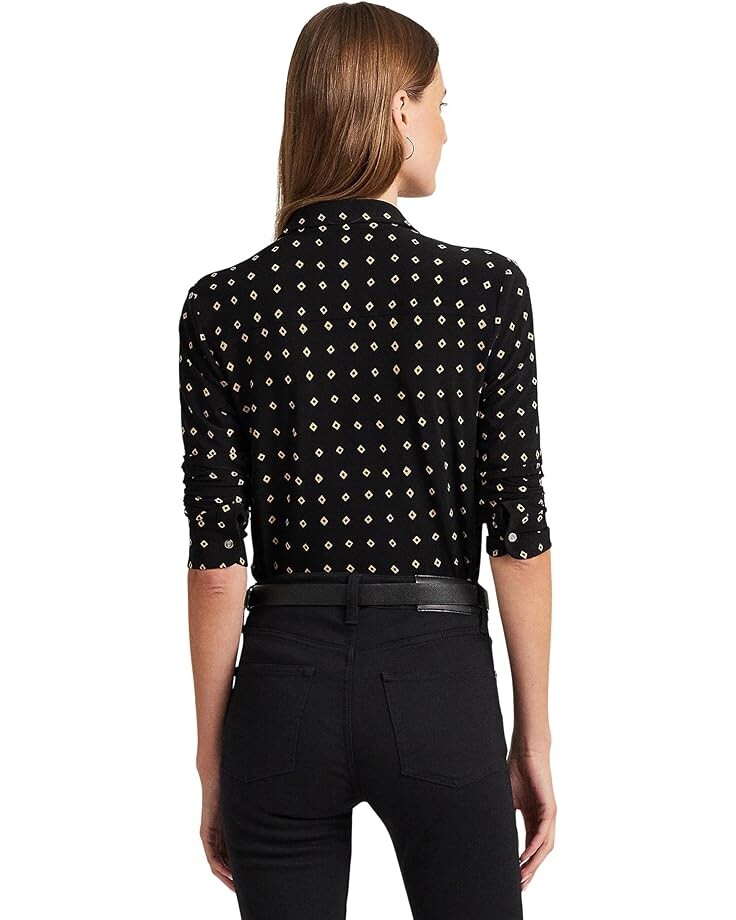 

Рубашка LAUREN Ralph Lauren Geo-Print Stretch Jersey Shirt, цвет Black/Tan
