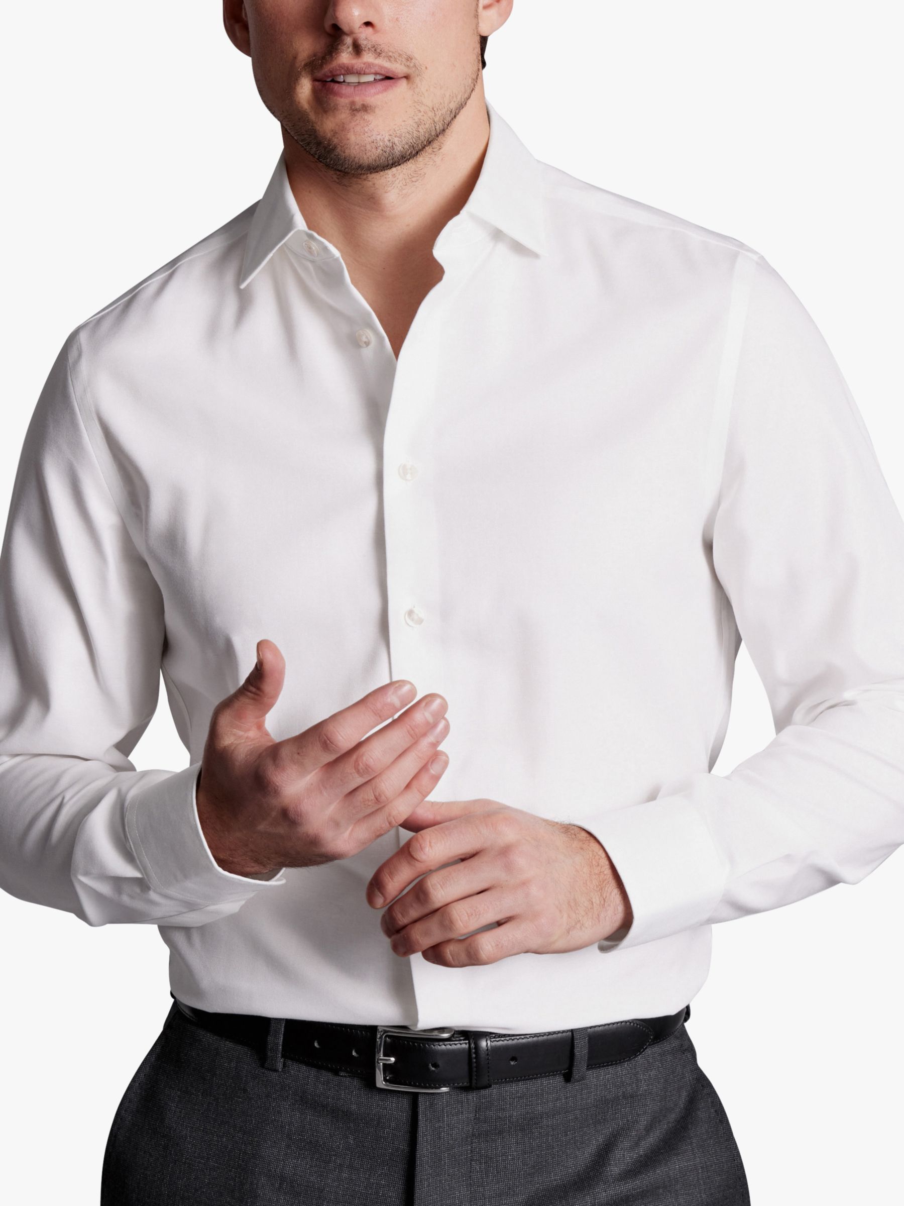 Однотонная рубашка узкого кроя из хлопка и льна Charles Tyrwhitt, белая