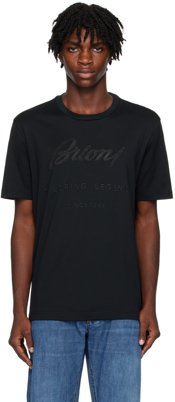 

Черная футболка с вышивкой Brioni, Черный