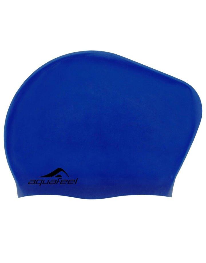 Силиконовая шапочка для плавания с длинными волосами Aquafeel, синий