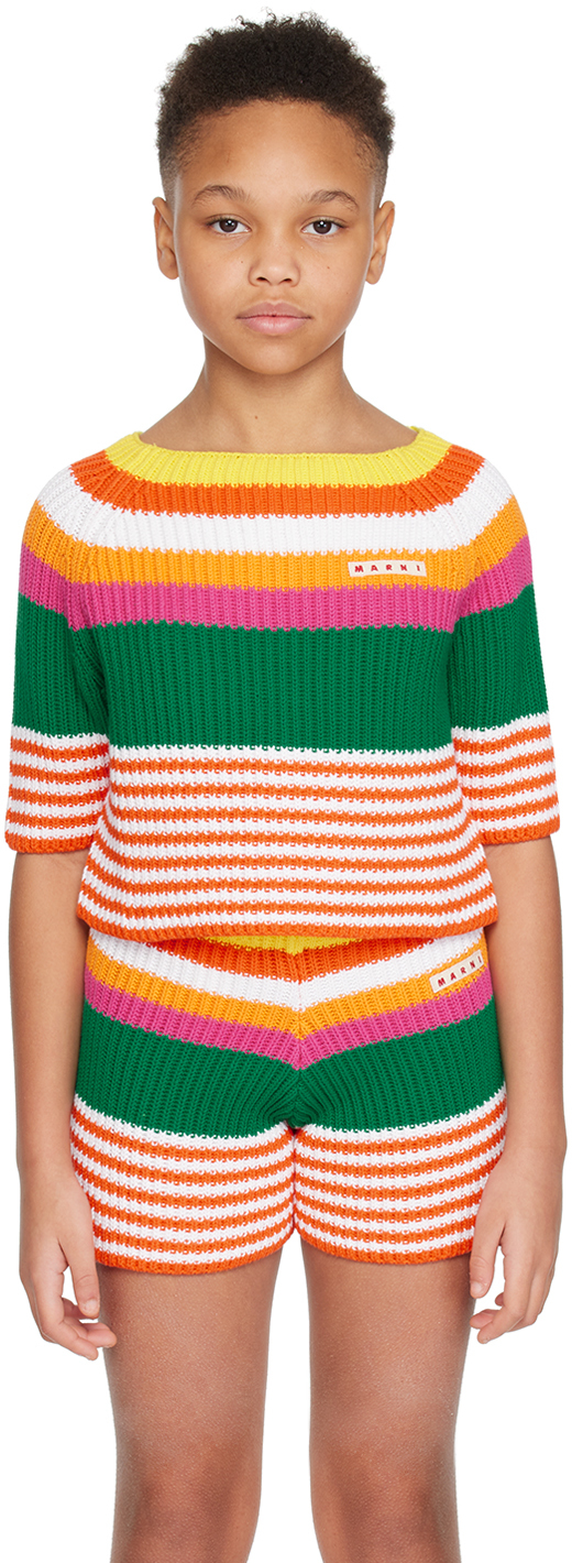 Детский разноцветный полосатый свитер Marni полосатый свитер вязки интарсия marni шафрановый