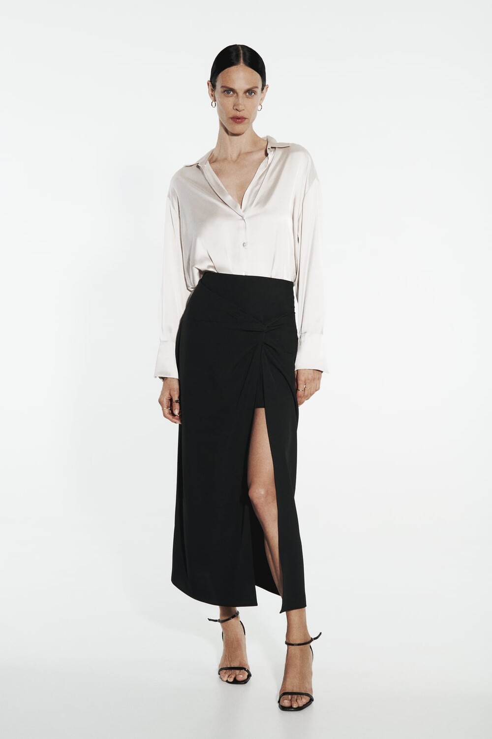 

Юбка миди с завязками ZARA, черный