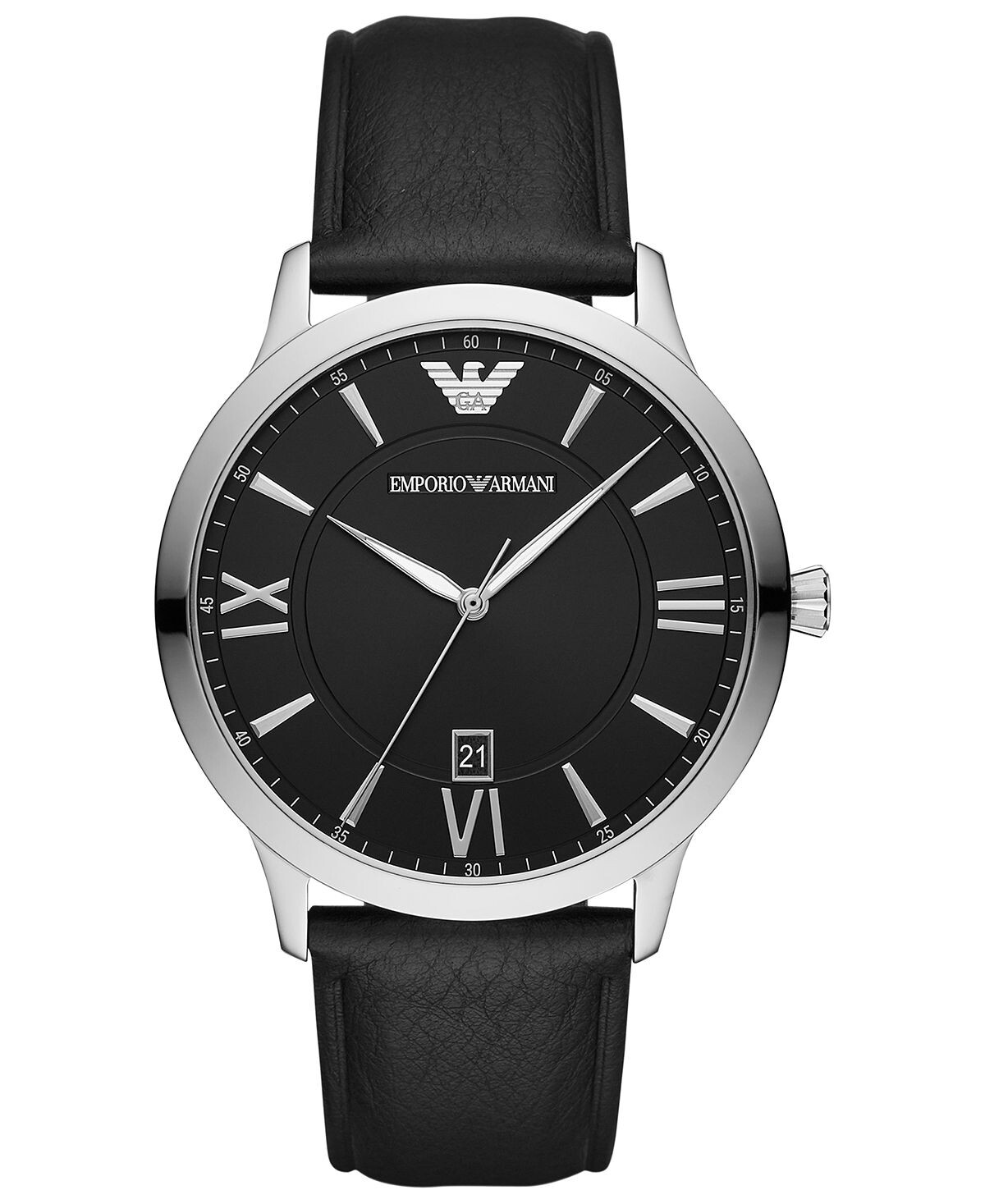 

Мужские часы с черным кожаным ремешком, 44 мм Emporio Armani