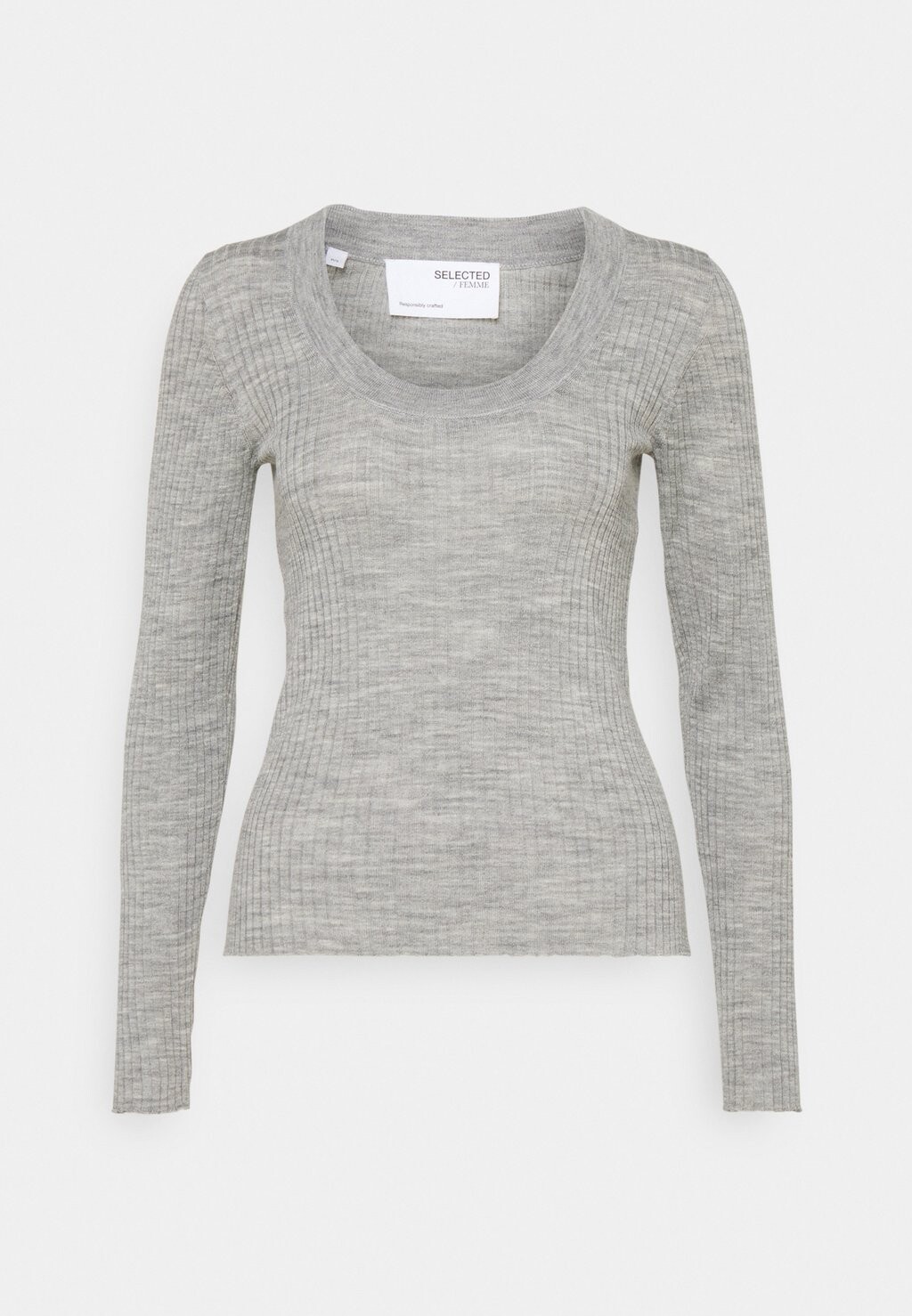 

Джемпер Selected Slfcosta New Deep U-Neck, светло-серый меланж