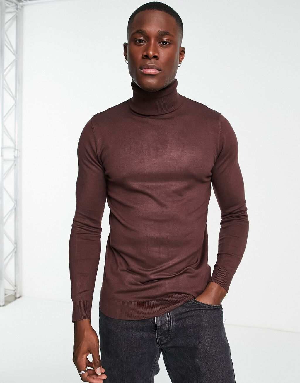 

Бордовый джемпер с высоким воротником Pull&Bear, Красный