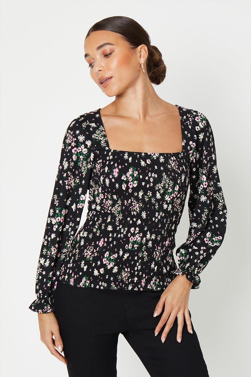 

Топ Petite с квадратным вырезом и длинными рукавами с цветочным принтом Dorothy Perkins, мультиколор