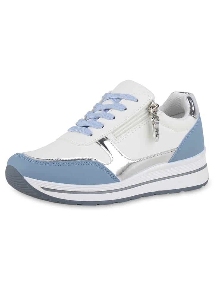 

Кроссовки на шнуровке VAN HILL, цвет weiss blau silber metallic