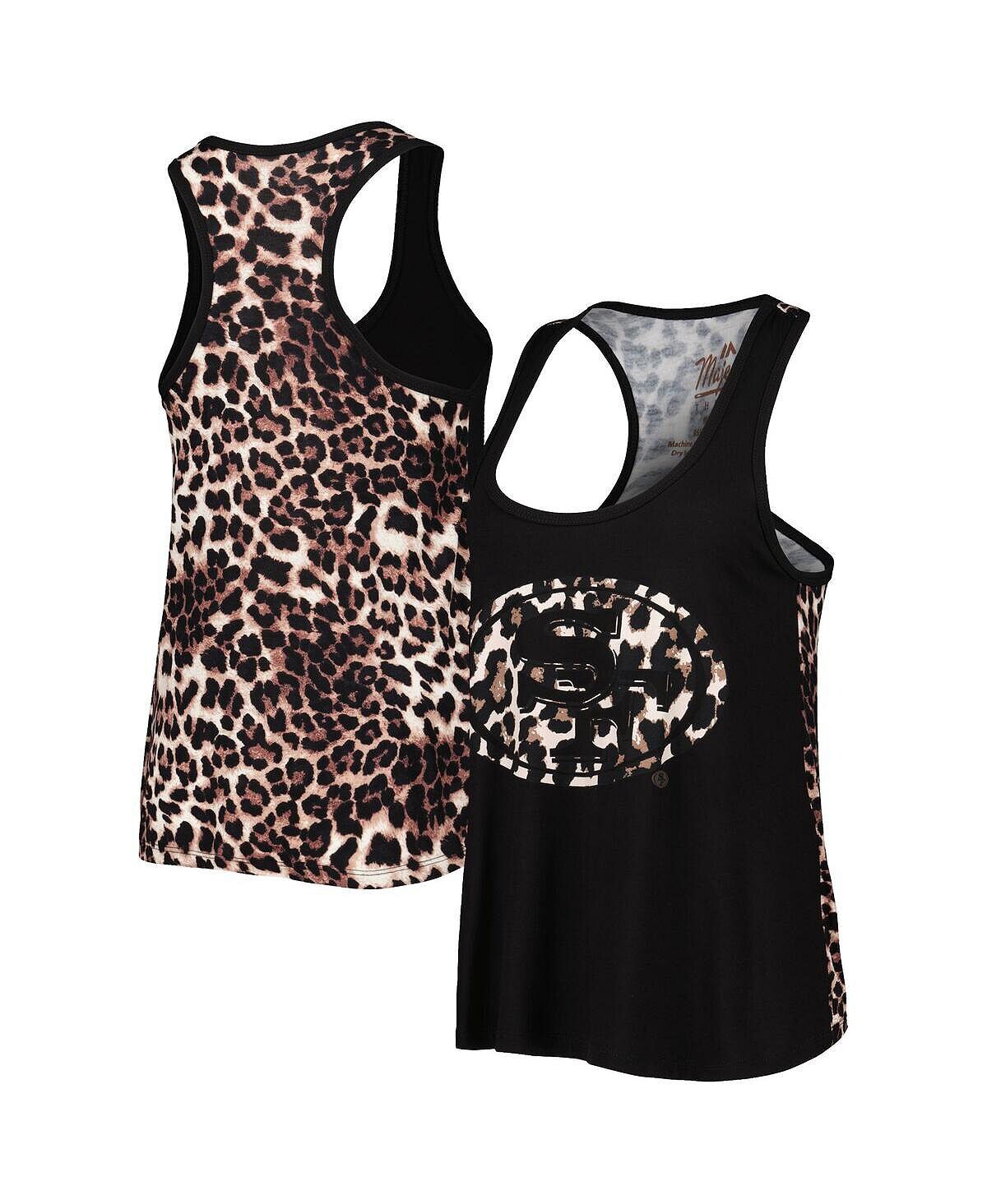 

Женская черная майка San Francisco 49ers Leopard Racerback с нитками Majestic, черный