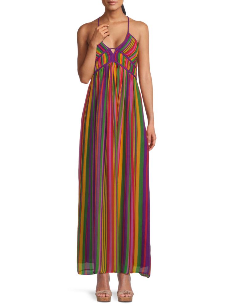 Платье макси из смесового шелка в разноцветную полоску Romane Ba&Sh, цвет Brown Multi