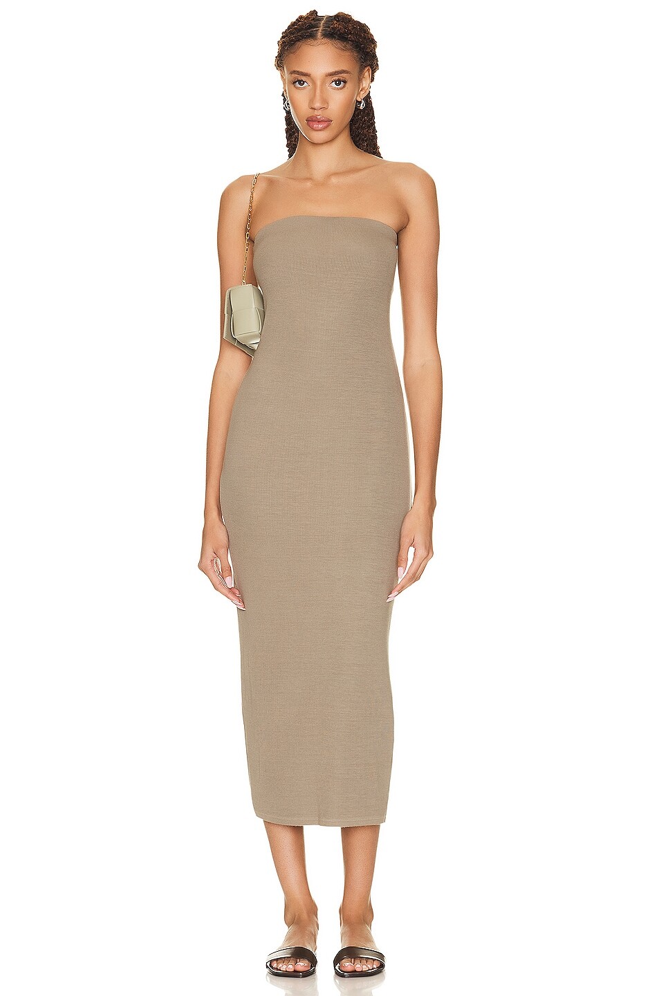 

Платье миди Enza Costa Silk Rib Strapless, цвет Olive Oil
