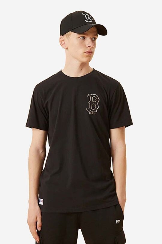

Хлопковая футболка с принтом Boston Red Sox Metallic New Era, черный