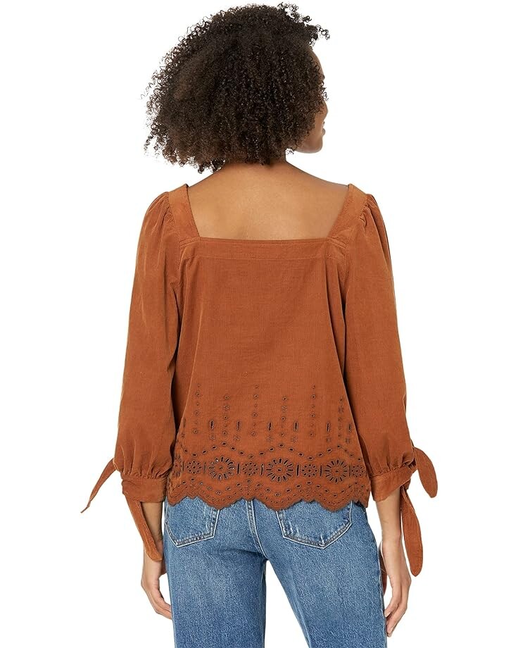 

Топ Madewell Embroidered Eyelet Corduroy Tie-Sleeve Top, цвет Warm Coffee