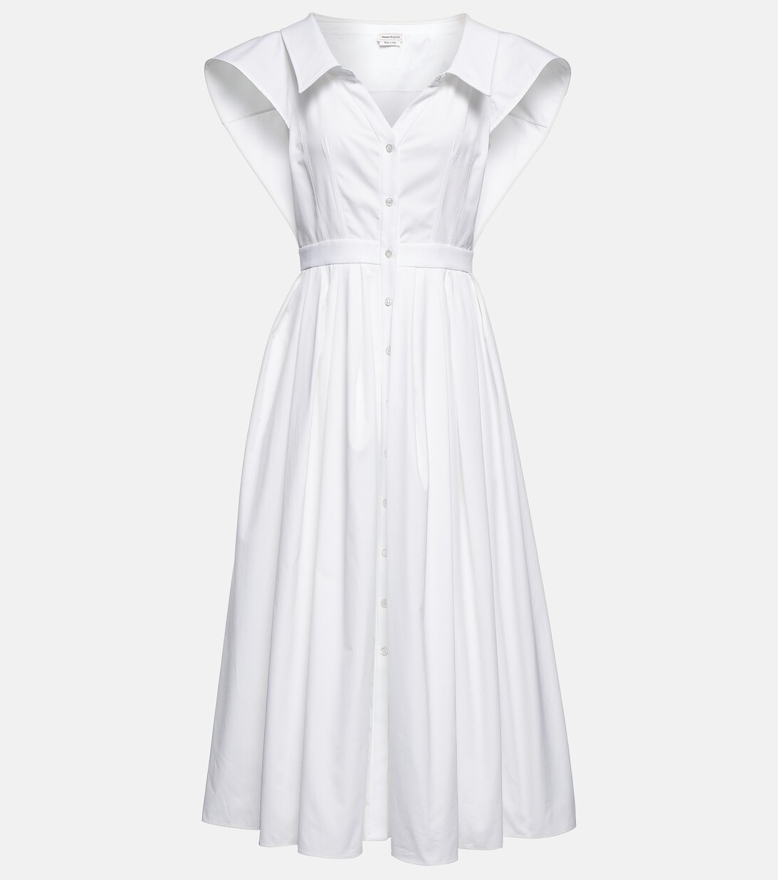 

Платье миди из хлопкового поплина с воротником ALEXANDER MCQUEEN, белый