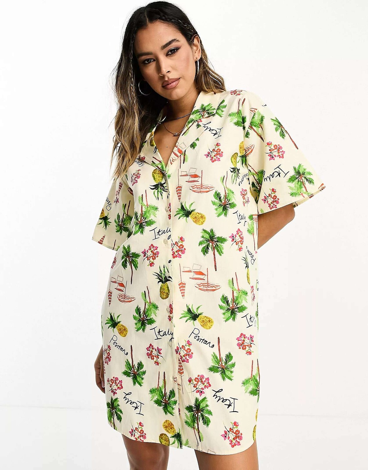 

Мини-платье-рубашка для боулинга с открыточным принтом ASOS Co ord